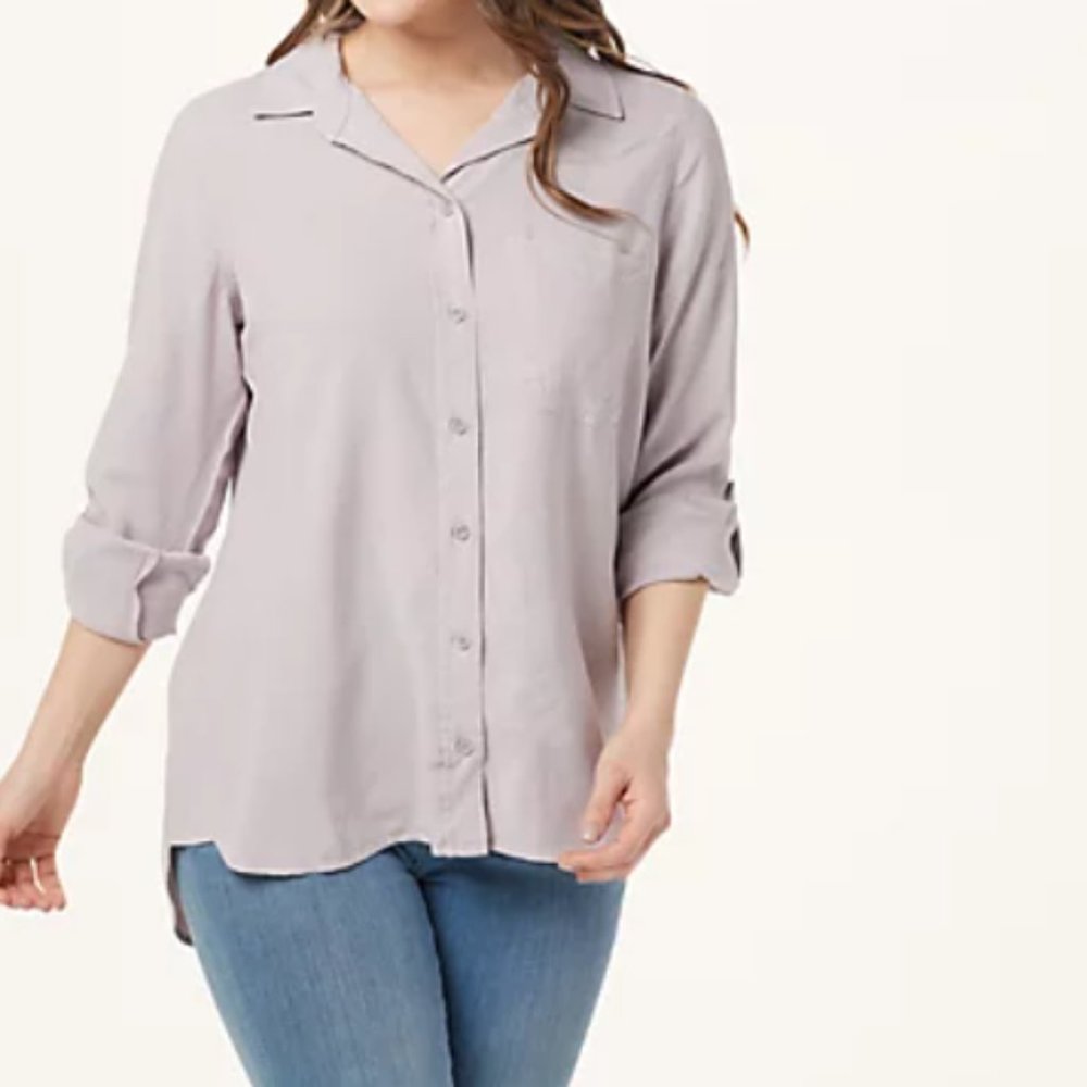 Side Stitch Tencera Button Front Tunic w/Shirt Tail Hem
